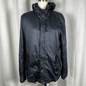 John Varvatos Waxed Cotton Shell Rain Jacket‎ Blue Men's 52 Zip Up Hooded